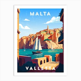 Malta, Valletta — Retro travel minimalist poster 6 Art Print