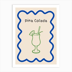 Pina Colada Doodle Poster Blue & Green Art Print