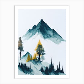 Mountain And Forest In Minimalist Watercolor Vertical Composition 372 Art Print