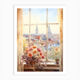 Window View Of Bratislava Slovakia In Autumn Fall, Watercolour 4 Art Print