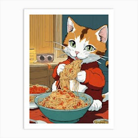 Cat Eating Spaghetti Art Print