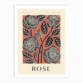 Rustic June Birth Flower Rose Black Red Art Print