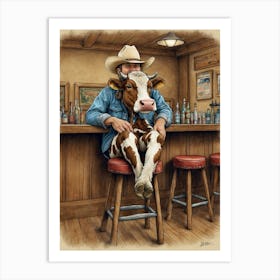 Cowboy And Cow Art Print