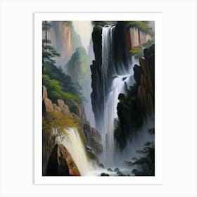 Huangshan Waterfall, China Peaceful Oil Art  Art Print