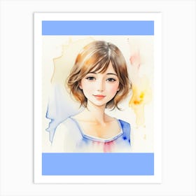 Watercolor portrait Of A pretty Girl Art Print