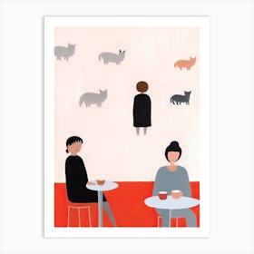 Tiny People At The Cat Cafe Illustration 2 Art Print