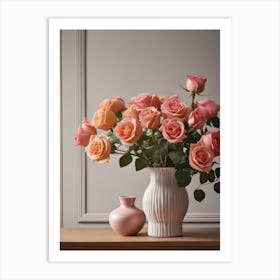 A Vase Of Pink Roses 58 Art Print