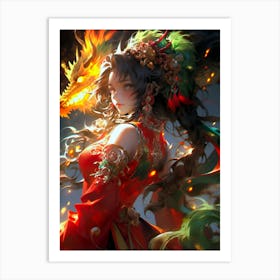 Chinese Girl With Dragon Art Print