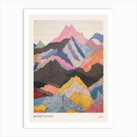 Mount Athos Greece Colourful Mountain Illustration Poster Art Print