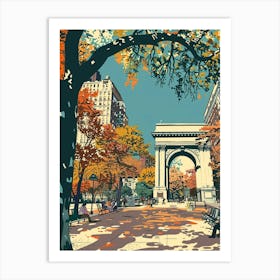 Washington Square Park New York Colourful Silkscreen Illustration 4 Art Print