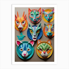 Paper Plate Animal Masks Art Print