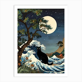 William Morris Great Wave Cat Art Print