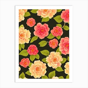 Camellia Repeat Retro Flower Art Print