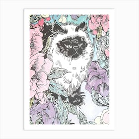 Cute Himalayan Cat With Flowers Illustration 4 Art Print