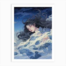 Dreaming Girl and the Ocean Art Print