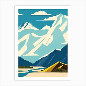 Mount Hutt, New Zealand Midcentury Vintage Skiing Poster Art Print