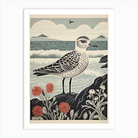 Vintage Bird Linocut Grey Plover 4 Art Print