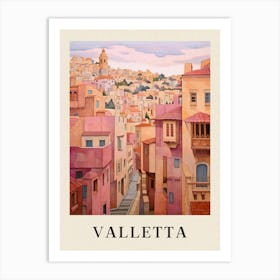 Valletta Malta 1 Vintage Pink Travel Illustration Poster Art Print