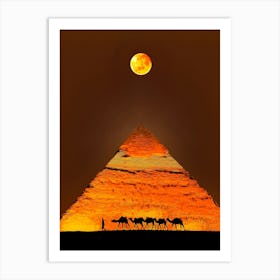 Camel Train And Pyramid Art Print