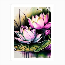 Lotus Flowers In Park Graffiti 3 Art Print