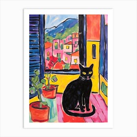 Painting Of A Cat In San Gimignano 2 Art Print