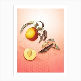 Peach Vintage Botanical in Peach Fuzz Hishi Diamond Pattern n.0195 Art Print