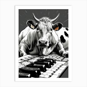 Cow On Keyboard Art Print