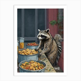 Raccoon At The Table Art Print