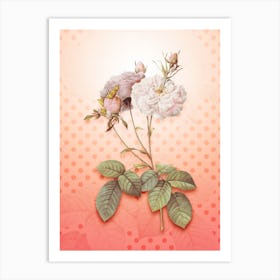 Damask Rose Vintage Botanical in Peach Fuzz Polka Dot Pattern n.0075 Art Print