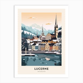 Vintage Winter Travel Poster Lucerne Switzerland 2 Art Print