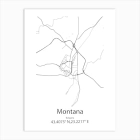 Montana,Bulgaria Minimalist Map Art Print