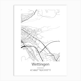 Wettingen,Switzerland Minimalist Map Art Print