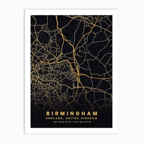 Birmingham England Black And Gold Map Art Print