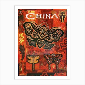 China, Chinese Butterflies, Travel Poster Art Print