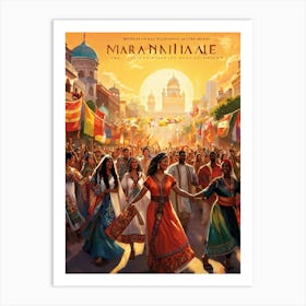 A Multicultural Parade Illustrative Poster Style Showcasing Various Ethnic Groups Dressed In Tradi (3) Art Print