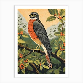 Vintage Bird Linocut Eurasian Sparrowhawk 1 Art Print