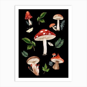 Mushrooms And Leaves Art Print