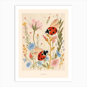 Folksy Floral Animal Drawing Ladybug 3 Poster Art Print