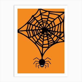 Halloween Cute Spider With Spider Web Art Print