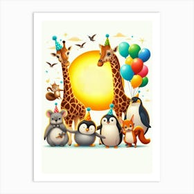 Giraffes And Penguins Art Print