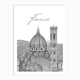 Florence Cathedral, Black And White Cityscape Art Print