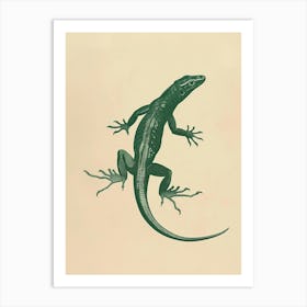 Forest Green Skinks Lizard Blockprint 3 Art Print