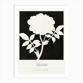 Black Ink Floral Silhouette, Modern Scandi Flower Market Art Print