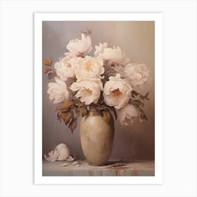 Peony, Autumn Fall Flowers Sitting In A White Vase, Farmhouse Style 3 Art Print