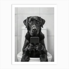 Black Labrador Sitting On Toilet Art Print