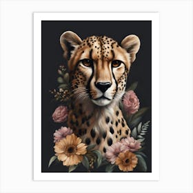 Cheetah with flowers Art Print