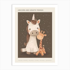 Unicorn & Giraffe Friend Muted Pastel 3 Poster Art Print