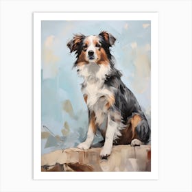 Australian Shepherd Dog, Painting In Light Teal And Brown 1 Art Print