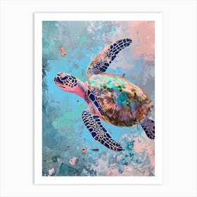 Sea Turtle Exploring The Ocean Pastel Art Print