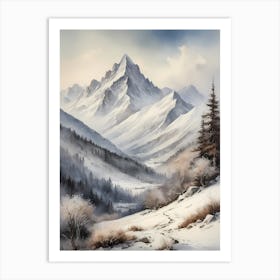 Vintage Muted Winter Mountain Landscape (20) Art Print